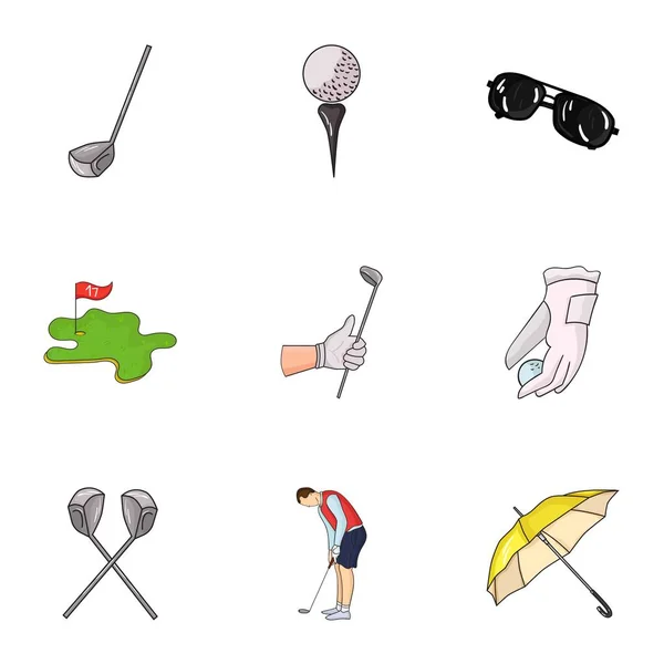 Гольф клуб встановлює значки в мультиплікаційному стилі. Велика колекція гольф клубу Векторні символи стокові ілюстрації — стоковий вектор