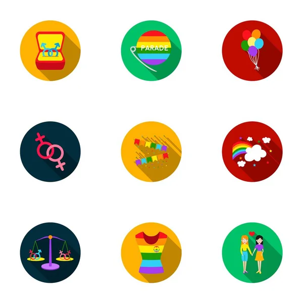 Ensemble d'icônes gays dans un style plat. Grande collection de symbole vectoriel gay illustration stock — Image vectorielle