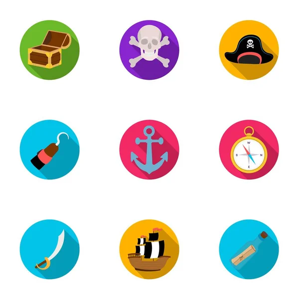 Los piratas establecen iconos en estilo plano. Gran colección de piratas vector símbolo stock ilustración — Vector de stock