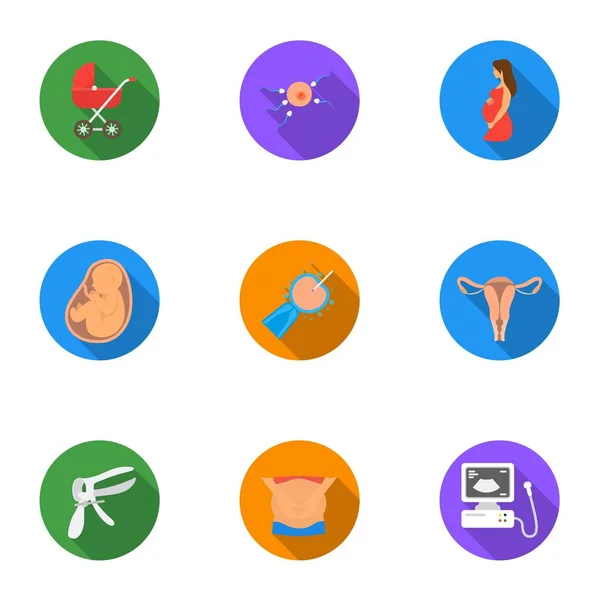 Těhotenství nastavení ikon v plochý. Velká sbírka těhotenství vektor symbol skladem ilustrace — Stockový vektor