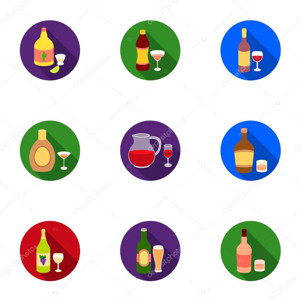 Alcohol set icons in flat style. Big collection of alcohol vector symbol stock illustration