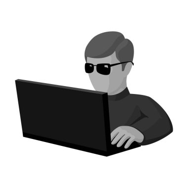 Bilgisayar hacker simgesi beyaz arka plan üzerinde izole anahat tarzı. Bilgisayar korsanları ve sembol stok kesmek illüstrasyon vektör.