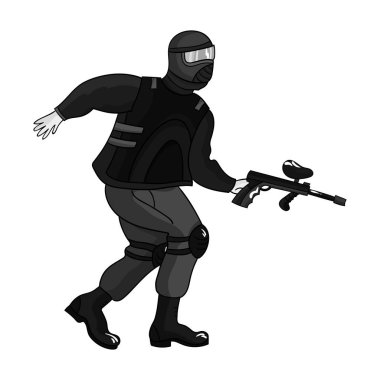 Paintball oyuncu simgesi beyaz arka plan üzerinde izole anahat tarzı. Paintball sembol stok vektör çizim.