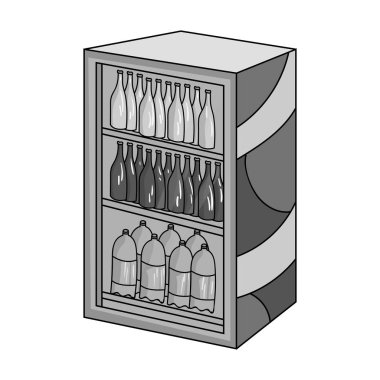 Tek renkli stil beyaz arka plan üzerinde izole içecekler simgesinde buzdolabı. Süpermarket sembol stok vektör çizim.