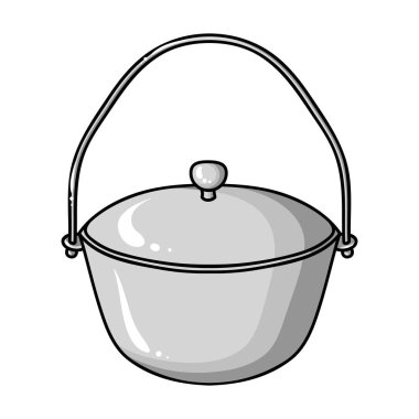 Tek renkli stil beyaz arka plan üzerinde izole kamp pot simgesini. Balık tutma sembol stok vektör çizim.