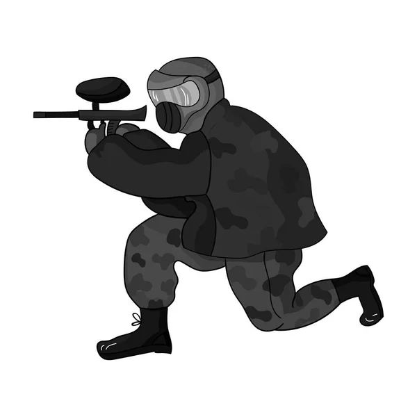 Icono del jugador de Paintball en estilo de contorno aislado sobre fondo blanco. Paintball símbolo stock vector ilustración . — Vector de stock