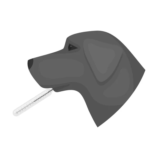 Hund mit Thermometer-Symbol im monochromen Stil isoliert auf weißem Hintergrund. Tierklinik Symbol Aktienvektor Illustration. — Stockvektor