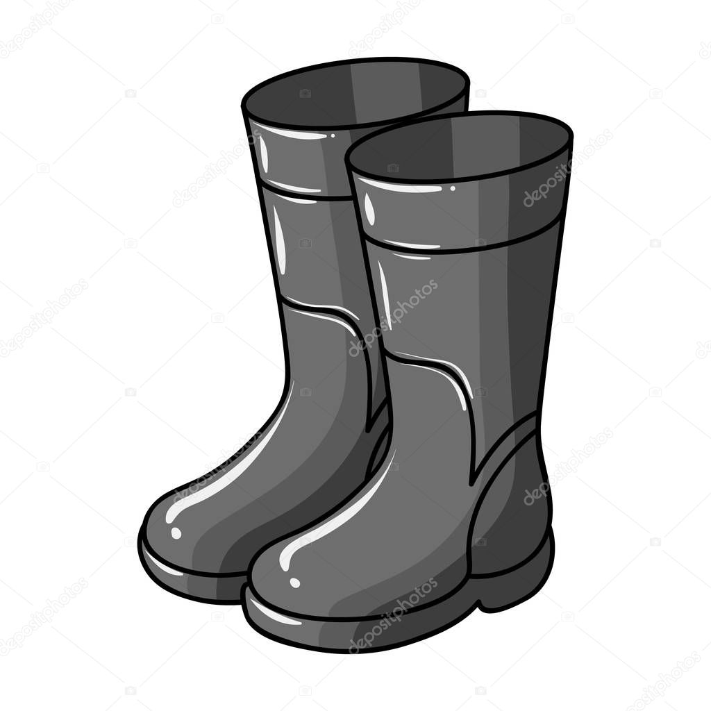 Rubber boots icon in monochrome design isolated on white background. Fishing symbol stock vector illustration.
