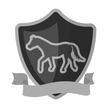 Tek renkli stil beyaz arka plan üzerinde izole binicilik blaze simgesini. Hipodrom ve atın sembolü hisse senedi vektör çizim.