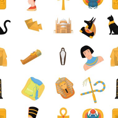 Karikatür tarzı Antik Mısır desen simgeler. Antik Mısır vektör simge stok çizim büyük toplama