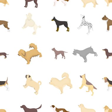 Köpek ırkları karikatür tarzı simgeleri desen. Büyük koleksiyon köpek ırkları sembol stok illüstrasyon vektör