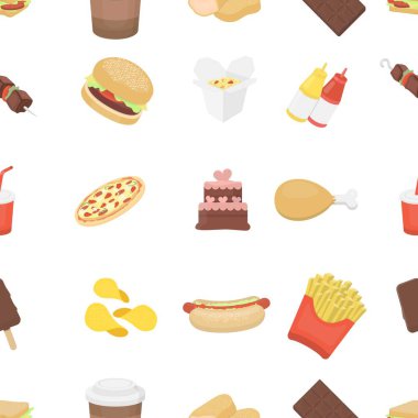 Fast food karikatür tarzı desen simgeler. Büyük koleksiyon lokanta vektör simge stok çizim