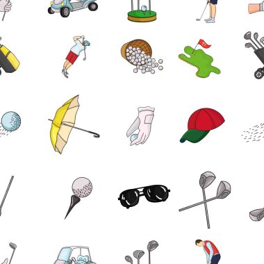 Karikatür tarzı Golf club desen simgeler. Golf kulübü vektör simge stok çizim büyük toplama