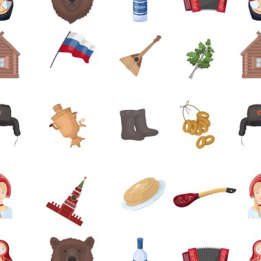 Rusya ülke karikatür tarzı desen simgeler. Rusya ülke vektör simge stok çizim büyük toplama