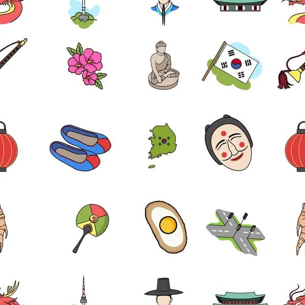 Corea del Sur patrón de iconos en el estilo de dibujos animados. Gran colección de Corea del Sur vector símbolo de ilustración . — Vector de stock