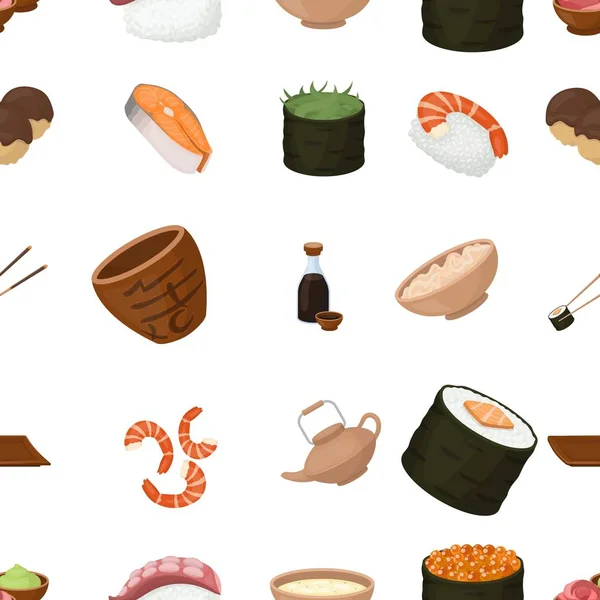 Iconos de patrón de sushi en estilo de dibujos animados. Gran colección de sushi vector símbolo de ilustración . — Vector de stock
