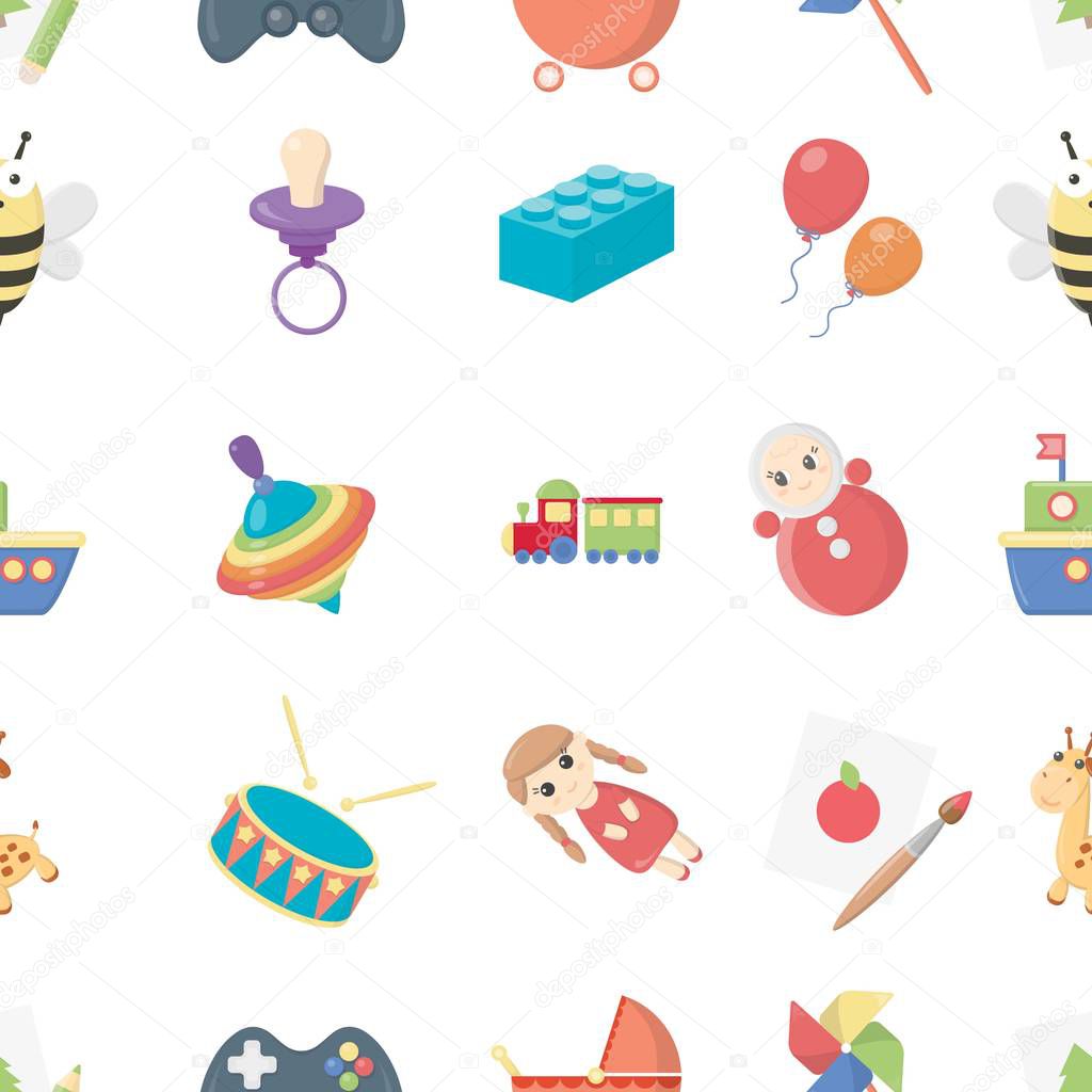 Toys pattern icons in cartoon style. Big collection toys vector symbol stock illustration