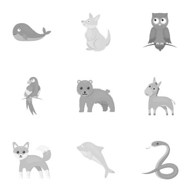 Hayvanlar, tek renkli bir tarzda Icons set. Büyük hayvanlar topluluğu sembol stok illüstrasyon vektör