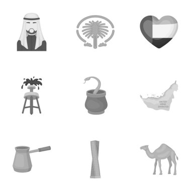 Arap Emirlikleri tek renkli bir tarzda Icons set. Arap Emirlikleri büyük toplama sembol stok illüstrasyon vektör
