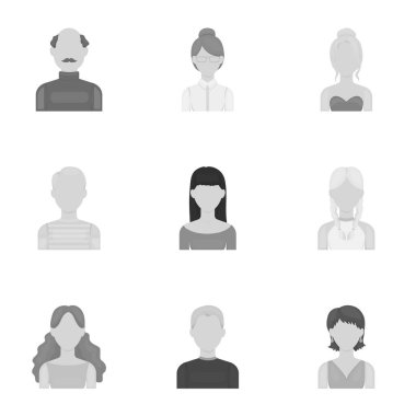 Avatar simgeleri tek renkli bir tarzda ayarlayın. Avatar vektör simge stok çizim büyük toplama