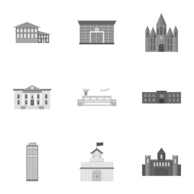 Tek renkli bir tarzda simgeler binada. Vektör simge stok illüstrasyon inşaat büyük koleksiyonu