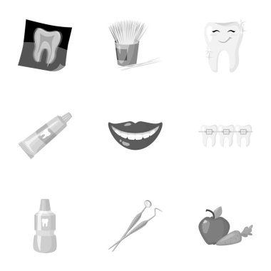 Diş Bakımı, tek renkli bir tarzda Icons set. Diş Bakımı vektör simge stok çizim büyük toplama
