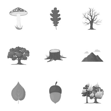 Orman, tek renkli bir tarzda Icons set. Orman vektör simge stok çizim büyük toplama