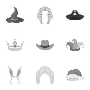 Şapkalar, tek renkli bir tarzda Icons set. Büyük şapka koleksiyonu sembol stok illüstrasyon vektör