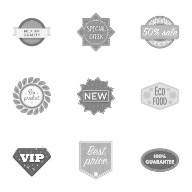 Etiket, tek renkli bir tarzda Icons set. Etiket vektör simge stok çizim büyük toplama