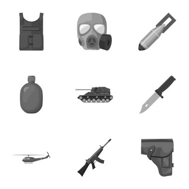 Askeri ve ordu simgeleri tek renkli bir tarzda ayarlayın. Askeri büyük toplama ve ordu sembol stok illüstrasyon vektör