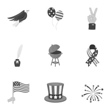 Vatansever gün tek renkli bir tarzda Icons set. Vatansever gün vektör simge stok çizim büyük toplama