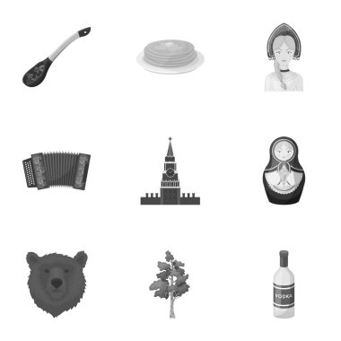 Rusya ülke tek renkli bir tarzda Icons set. Rusya ülke vektör simge stok çizim büyük toplama