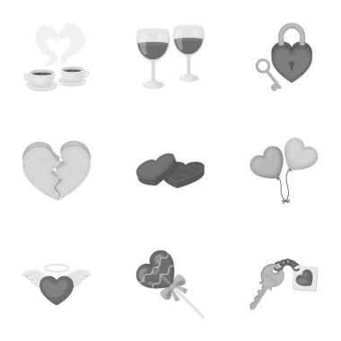 Romantik, tek renkli bir tarzda Icons set. Romantik vektör simge stok çizim büyük toplama