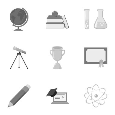 Okul tek renkli bir tarzda Icons set. Okul vektör simge stok çizim büyük toplama