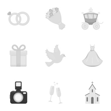 Set simgeleri tek renkli bir tarzda ayıklayacaktır. Düğün vektör simge stok çizim büyük toplama