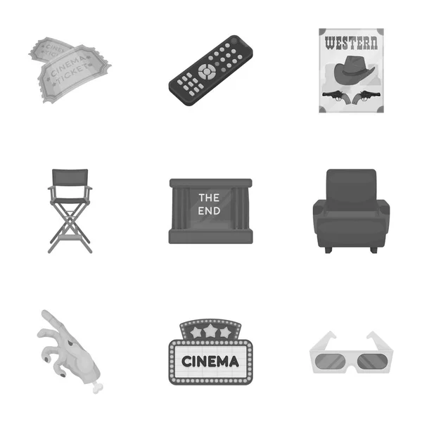 Las películas y el cine establecen iconos en estilo monocromo. Gran colección de películas y cine vector símbolo stock ilustración — Vector de stock