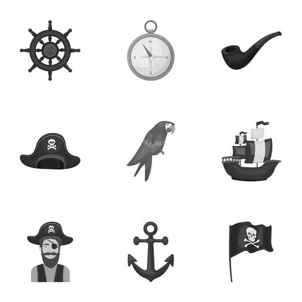 Los piratas establecen iconos en estilo monocromo. Gran colección de piratas vector símbolo stock ilustración — Vector de stock