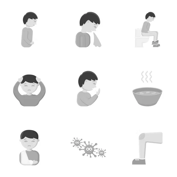Conjunto de iconos enfermos en estilo monocromo. Gran colección de enfermo vector símbolo stock ilustración — Vector de stock