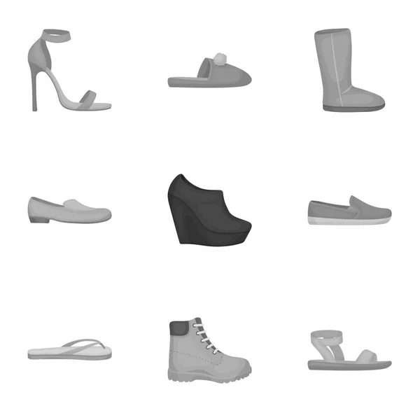 Los zapatos establecen iconos en estilo monocromo. Gran colección de zapatos vector símbolo stock ilustración — Vector de stock