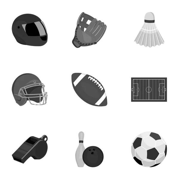 El deporte y la aptitud establecen iconos en estilo monocromo. Gran colección de deporte y fitness vector símbolo stock ilustración — Vector de stock