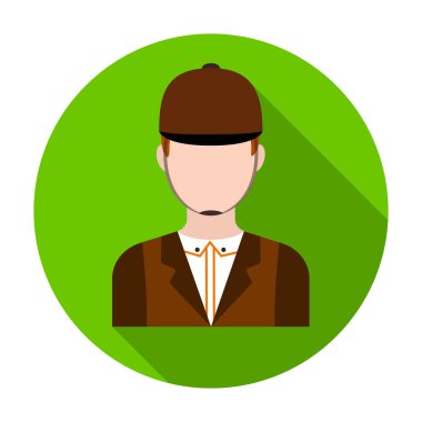 Düz stil beyaz arka plan üzerinde izole jokey simgesini. Hipodrom ve atın sembolü hisse senedi vektör çizim.