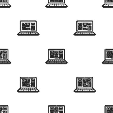 Online alışveriş simge siyah stil beyaz arka plan üzerinde izole içinde. E-ticaret desen hisse senedi vektör çizim.