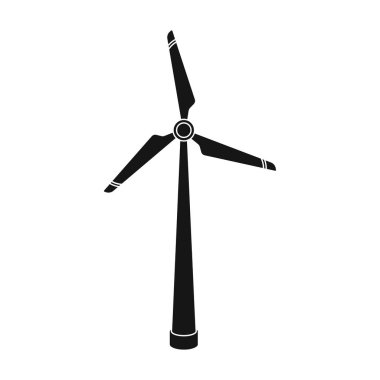 Rüzgar enerji türbin simge siyah stil beyaz arka plan üzerinde izole içinde. Biyoloji ve ekoloji sembol stok vektör çizim.