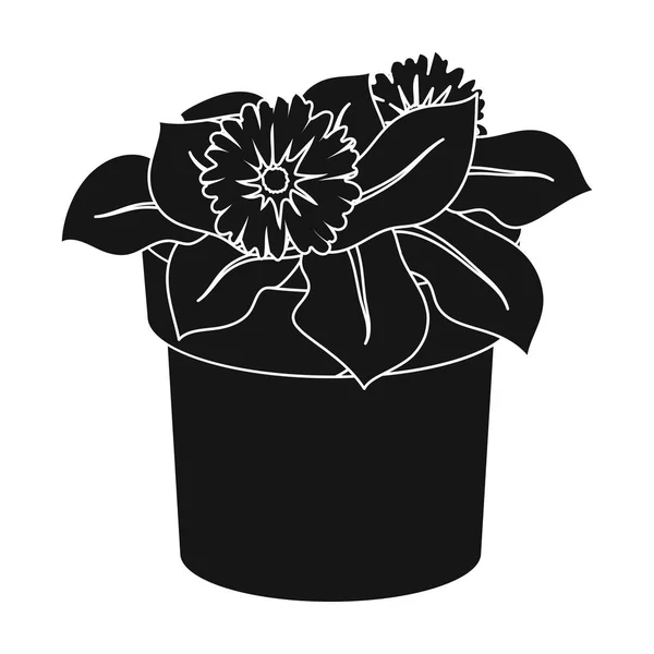 白い背景に分離された黒のスタイルで鍋アイコンの花します。バイオ ・ エコロジーのシンボル株式ベクトル図. — ストックベクタ