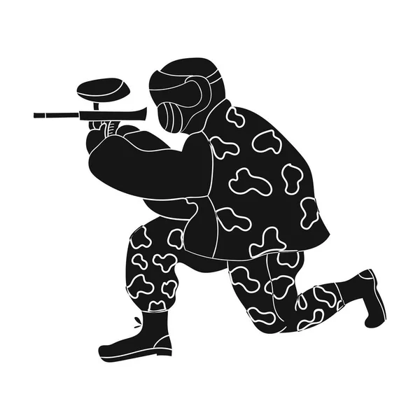 Icono del jugador de Paintball en estilo negro aislado sobre fondo blanco. Paintball símbolo stock vector ilustración . — Archivo Imágenes Vectoriales