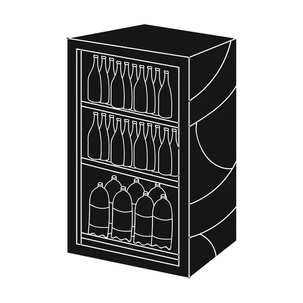 Réfrigérateur avec icône de boissons dans le style noir isolé sur fond blanc. Illustration vectorielle du symbole de supermarché . — Image vectorielle