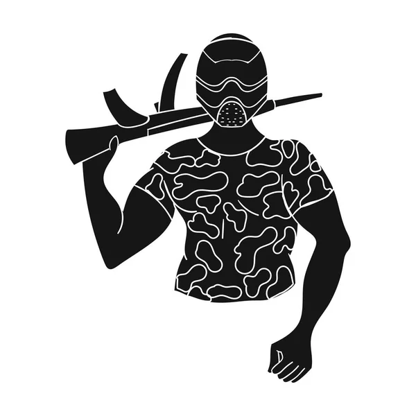 Icono del jugador de Paintball en estilo negro aislado sobre fondo blanco. Paintball símbolo stock vector ilustración . — Vector de stock