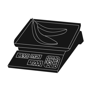 Ölçek simge siyah stil beyaz arka plan üzerinde izole saklayın. Süpermarket sembol stok vektör çizim.