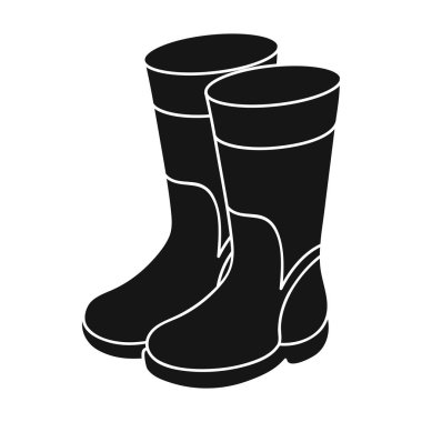 Kauçuk simge siyah tarzında beyaz arka plan üzerinde izole önyükleme yapar. Balık tutma sembol stok vektör çizim.