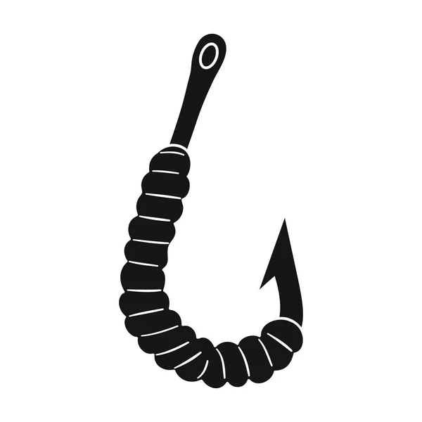 蠕虫在孤立的白色背景上的黑色风格的钩图标上。钓鱼象征股票矢量图. — 图库矢量图片